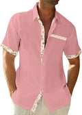 Men Button Down Short Sleeve Blouse Stretch V Neck Blouses Summer Beach Aloha Shirts with Pocket